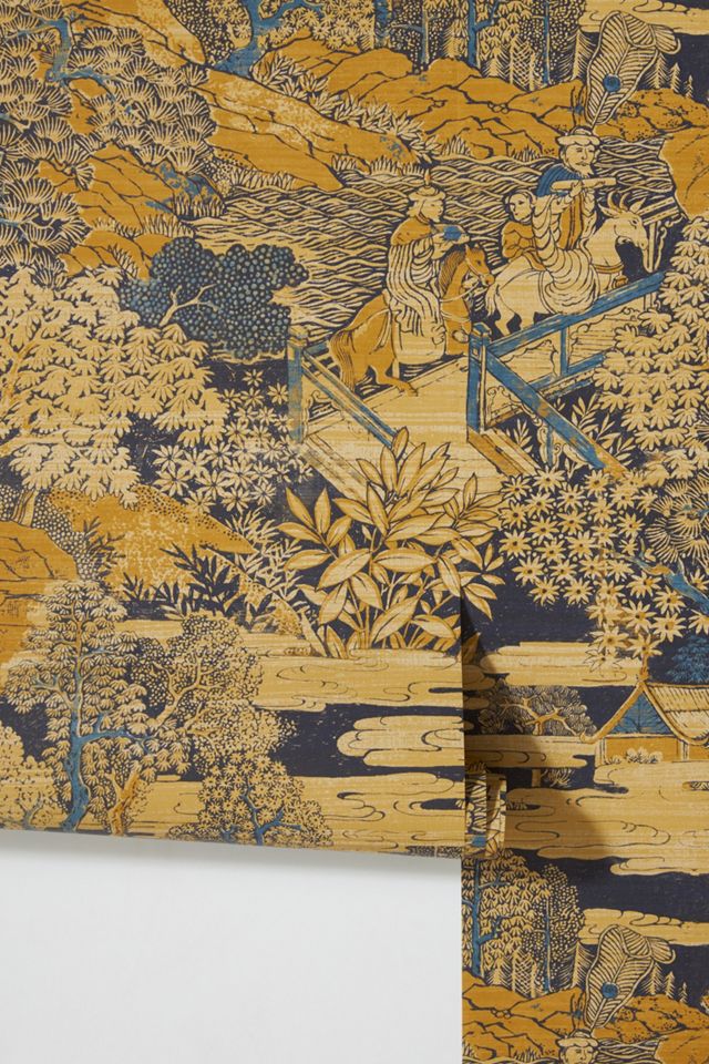 Yellow Eastern Garden Toile Wallpaper #1