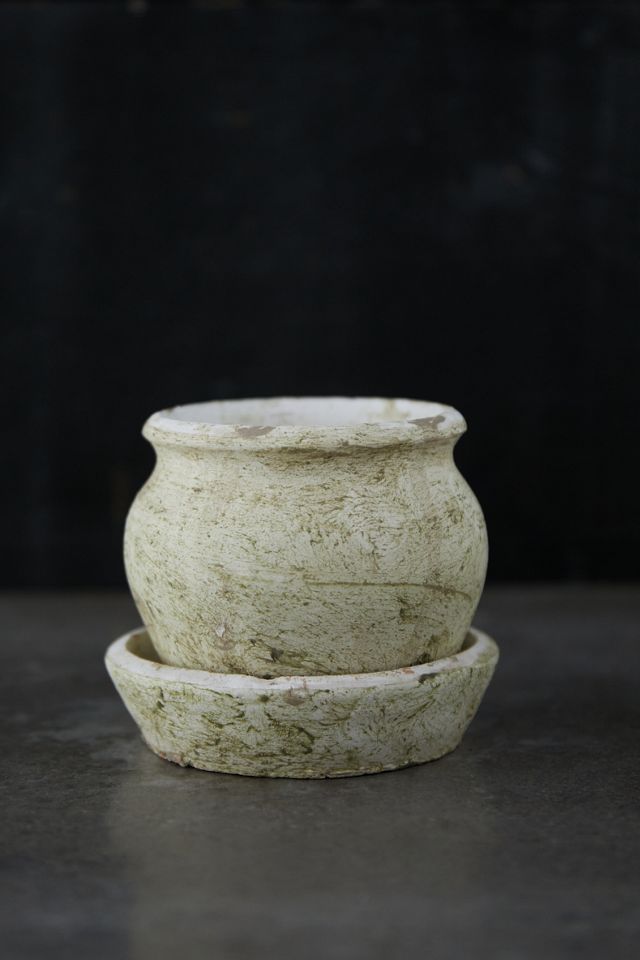 Earth Fired Clay White Curve Pots + Saucers, 3 Sizes Set #3
