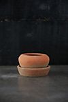 Earth Fired Clay Natural Curve Pots + Saucers, 2 Sizes Set #1