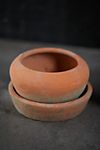 Earth Fired Clay Natural Curve Pots + Saucers, 2 Sizes Set #3