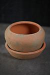 Earth Fired Clay Natural Curve Pots + Saucers, 2 Sizes Set #5