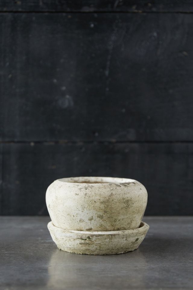 Earth Fired Clay White Curve Pots + Saucers, 2 Sizes Set #4