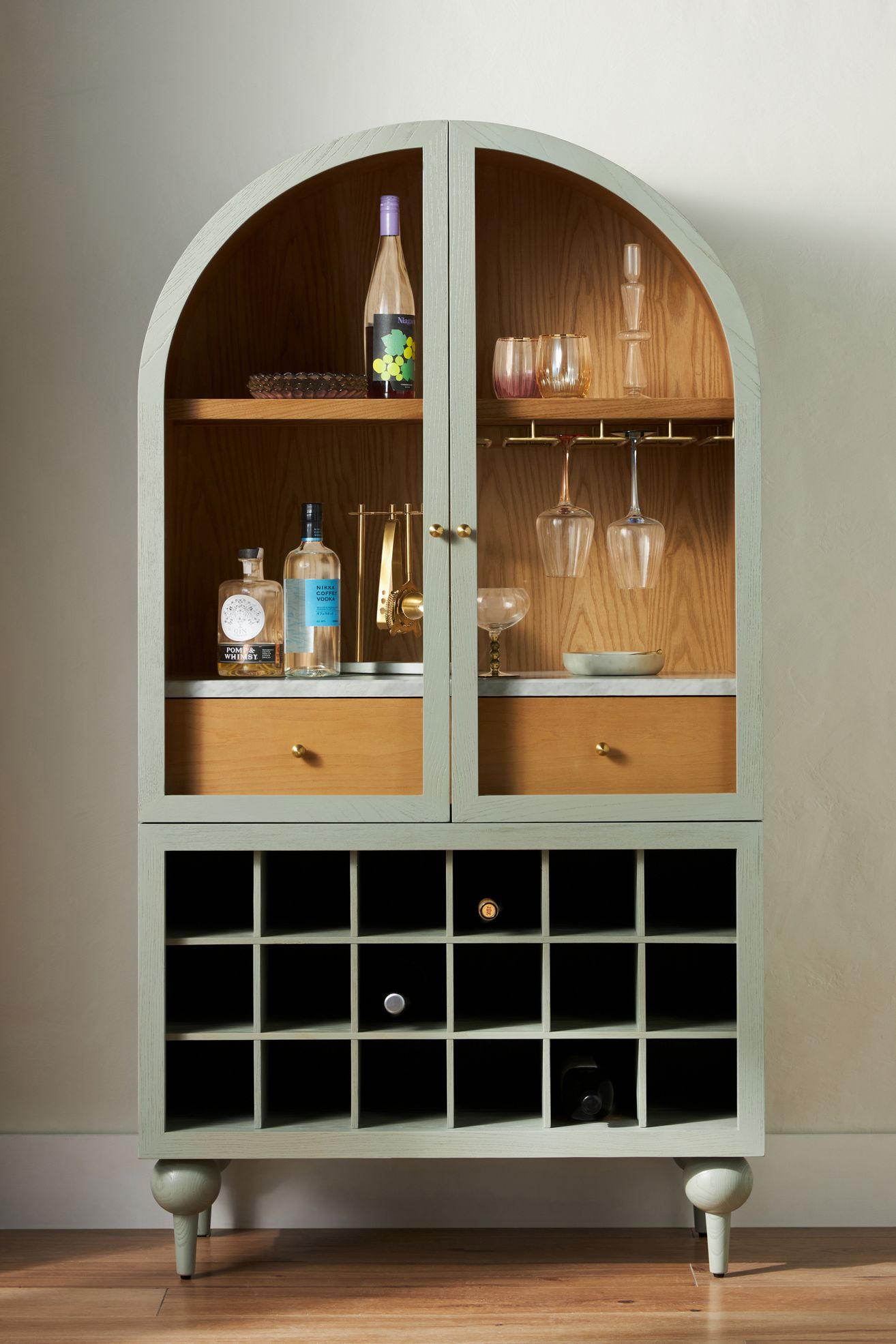 The Fern Marble Top Bar Cabinet - Sage, Standard, One Size