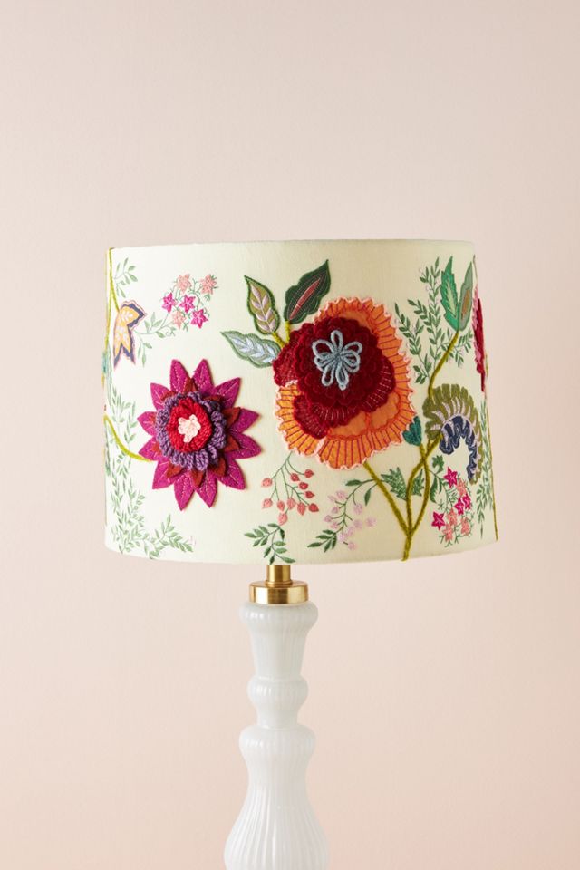 Ornate Flower Embroidered Drum Lamp Shade #1