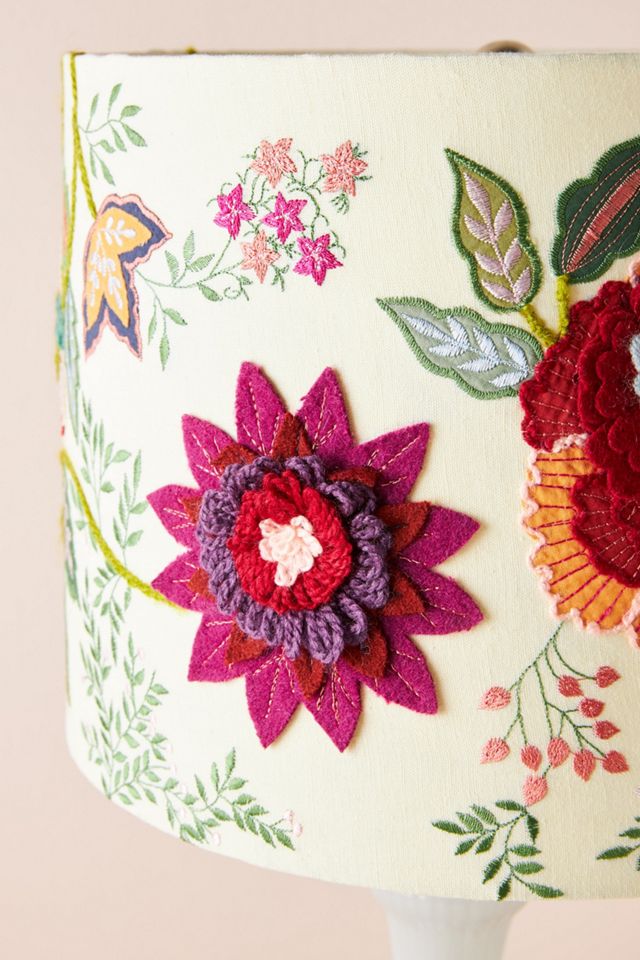 Ornate Flower Embroidered Drum Lamp Shade #2