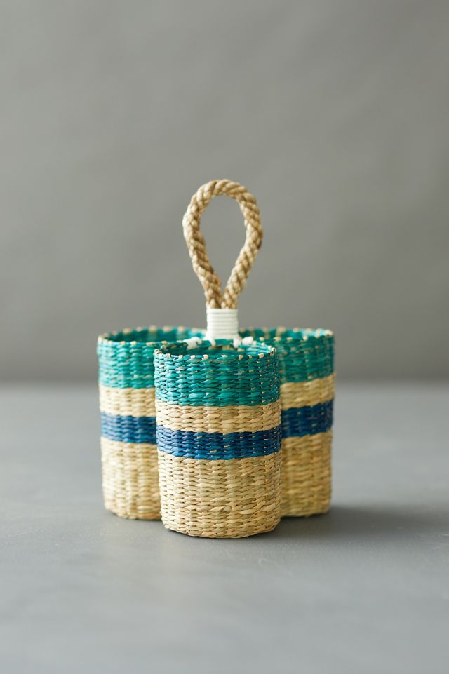 Stripe Seagrass Utensil Holder #1
