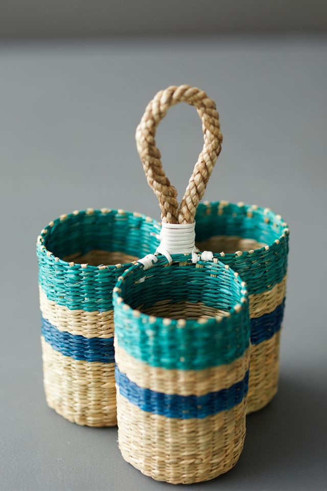 Stripe Seagrass Utensil Holder #2