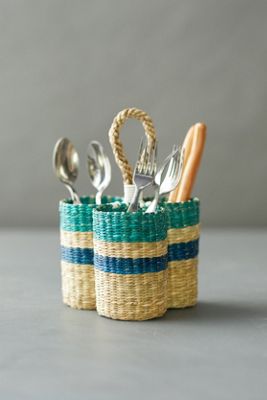 Stripe Seagrass Utensil Holder