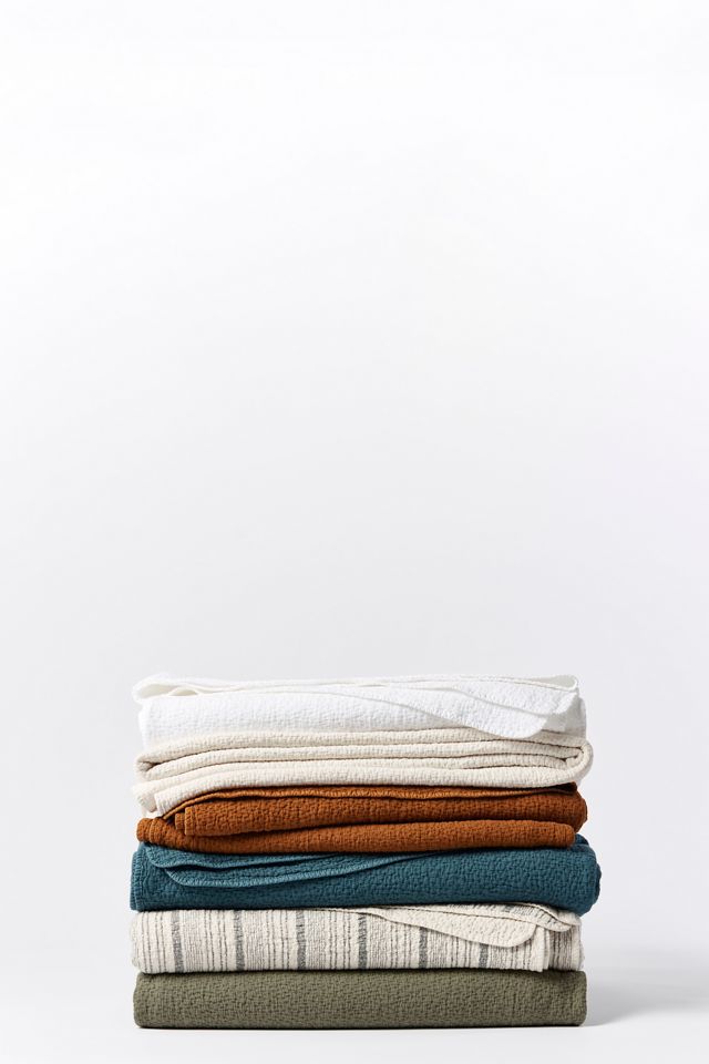 Alpine White Organic Cotton Twin Coverlet with Kantha Stitch Texture