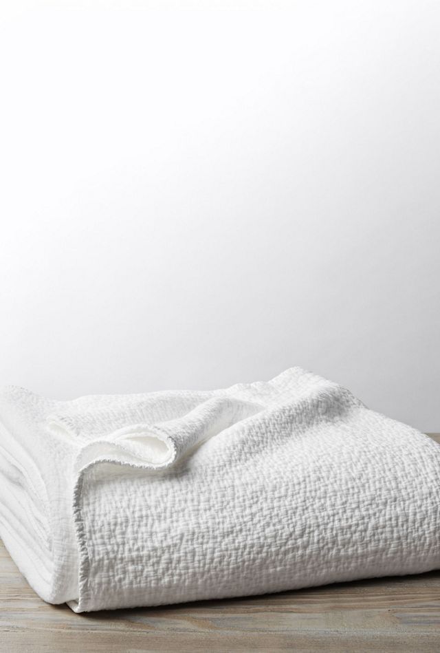 Alpine White Organic Cotton Twin Coverlet with Kantha Stitch Texture