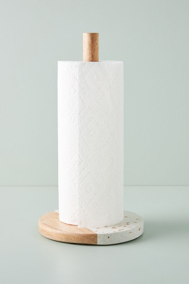 Paper Towel Holders White Terrazzo w/ A Walnut Rod