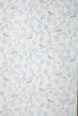 Crossbill Light Blue Floral Bird Wallpaper