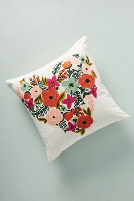Rifle Paper Co. x Loloi Embroidered Floral Heart Pillow