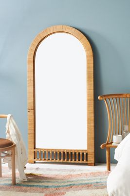 Arched Rattan Leaning Mirror