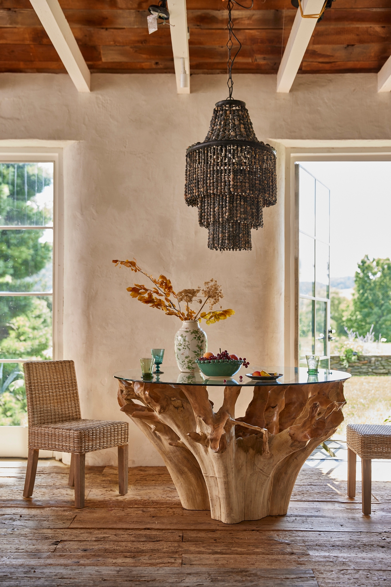 Glass Top Teak Root Dining Table