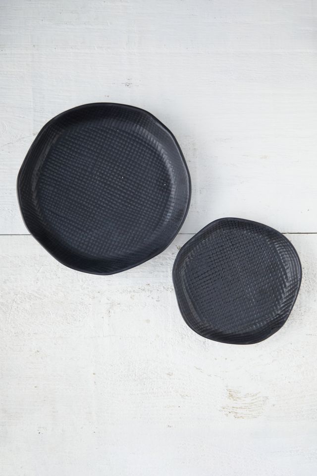 Black Textured Ceramic Plant Tray, Medium #1