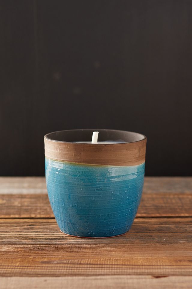 Citronella Candle, Blue Dipped Ceramic Vessel #3