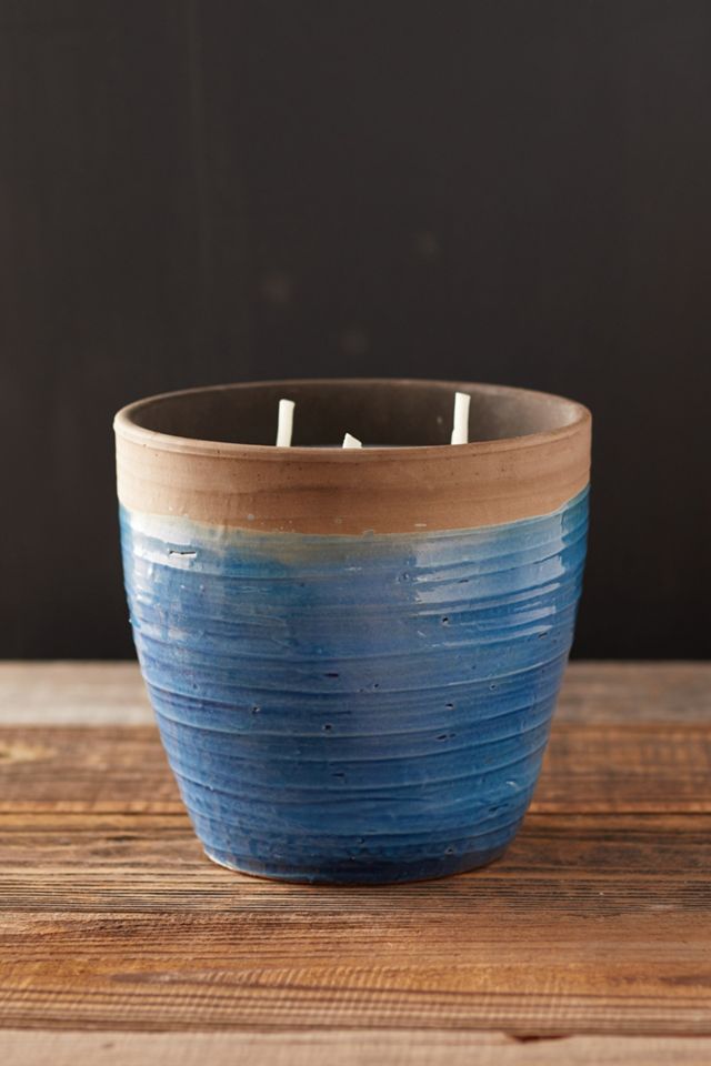 Citronella Candle, Blue Dipped Ceramic Vessel #1
