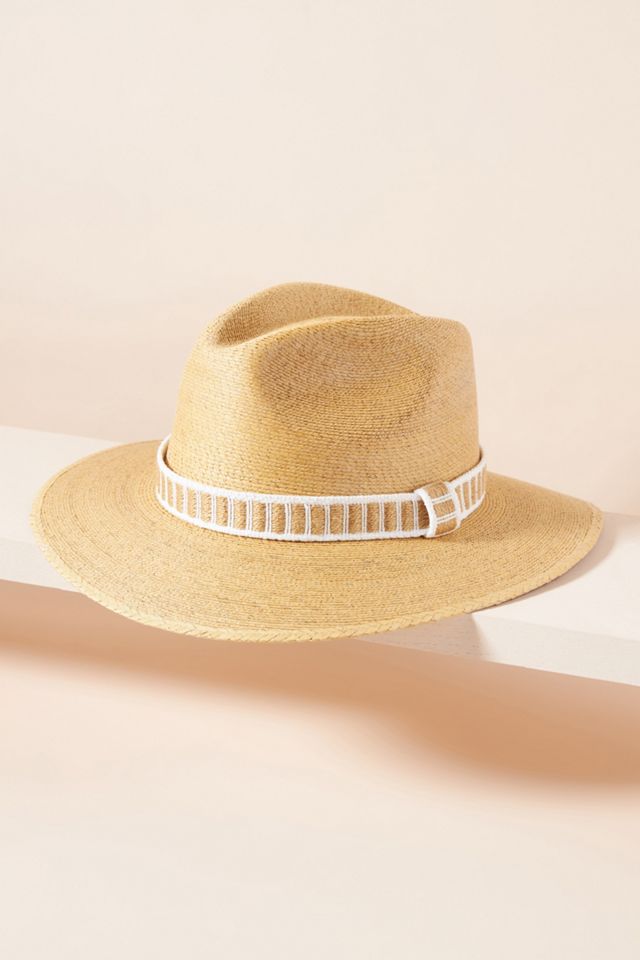 Anthropologie Cream Woven Straw Fedora with White Trim Anthropologie Straw Hats for Women for sale | eBay main image 2