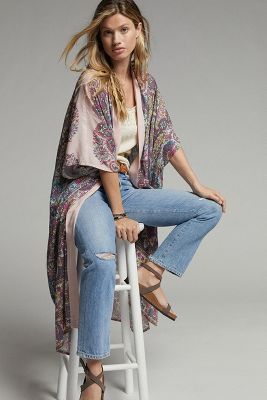 New Anthropologie high quality Floral Cover-Up Kimono by Bl-nk $130 ONESIZE Green