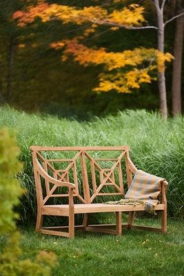 Fretwork Teak Two-Seat Garden Bench
