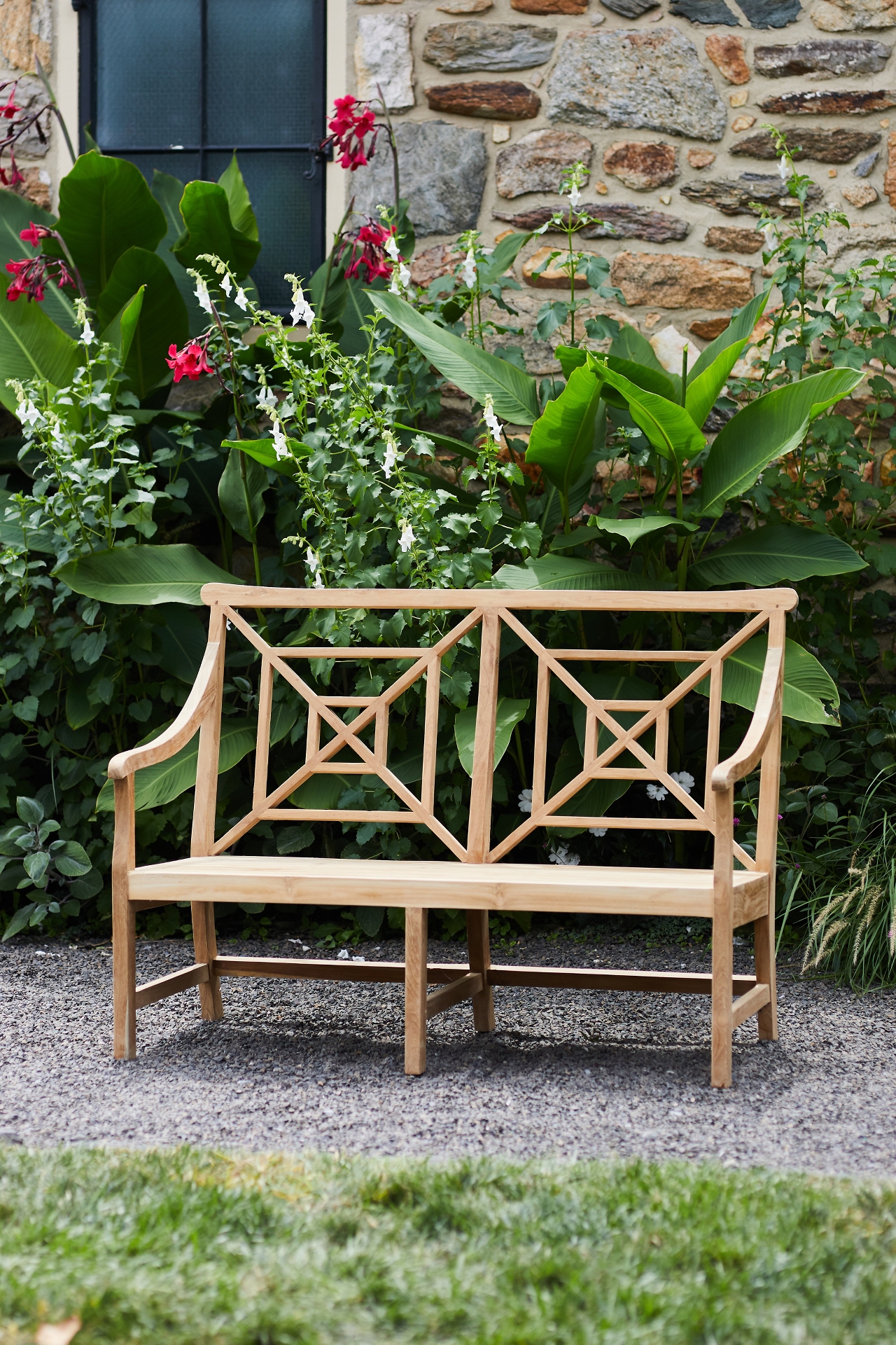 Fretwork Teak Two-Seat Garden Bench