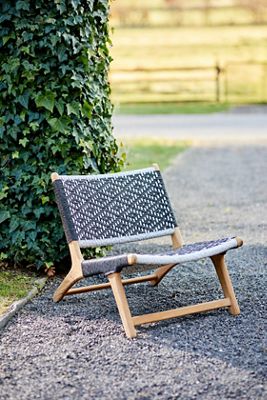 Havana Wicker + Teak Armless Chair, Black and White Diamond