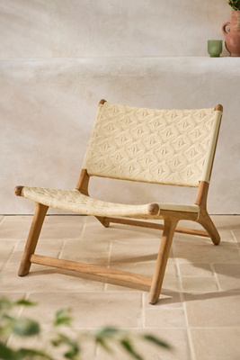 Havana Wicker + Teak Armless Chair, Neutral Diamond