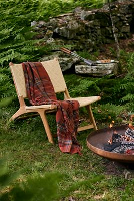 Havana Wicker + Teak Armless Chair, Neutral Diamond