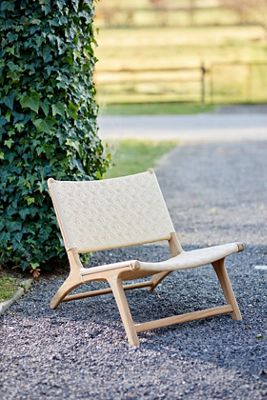 Havana Wicker + Teak Armless Chair, Neutral Diamond