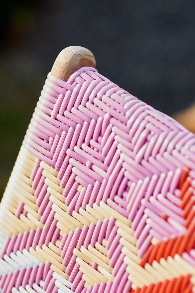 Havana Wicker + Teak Armless Chair, Pink Plaid #2