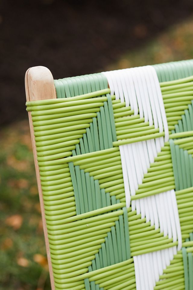 Havana Wicker + Teak Armless Chair, Geo Stripe #2