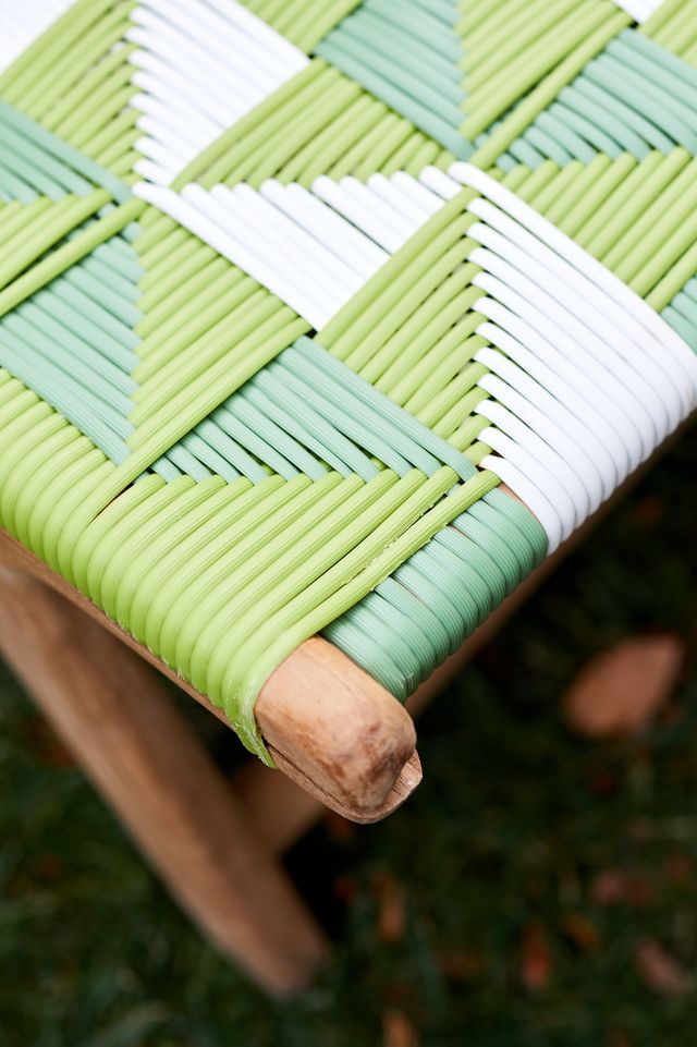 Havana Wicker + Teak Armless Chair, Geo Stripe #3