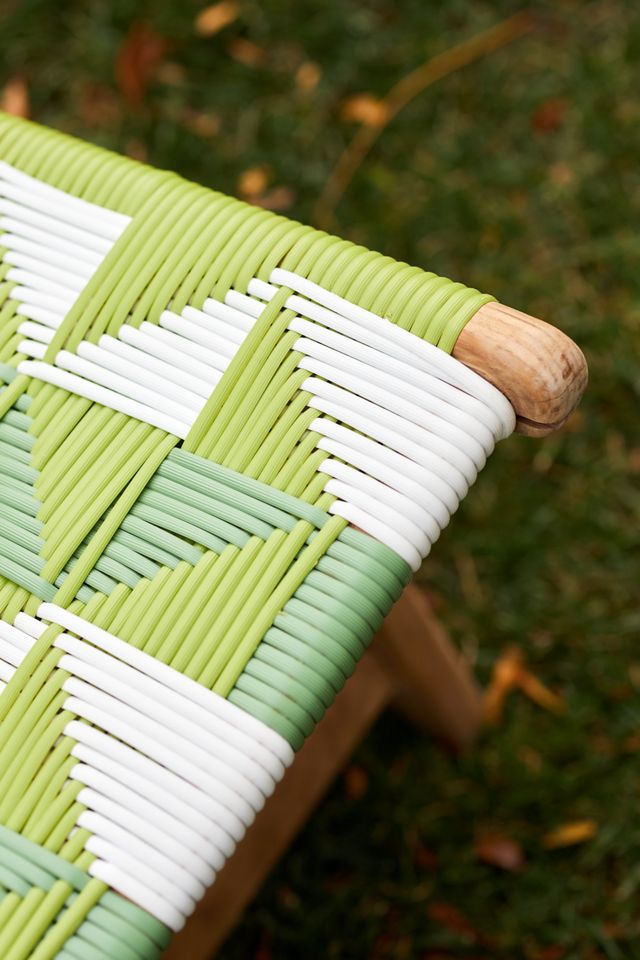 Havana Wicker + Teak Armless Chair, Geo Stripe #4