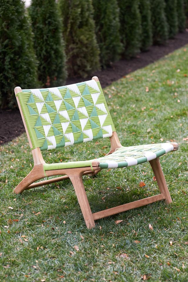 Havana Wicker + Teak Armless Chair, Geo Stripe #1