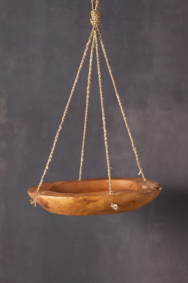 Carved Teak Hanging Basket Planter #2