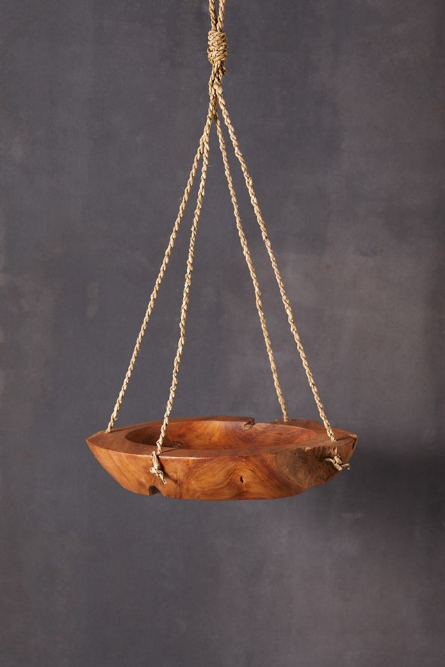 Carved Teak Hanging Basket Planter #4
