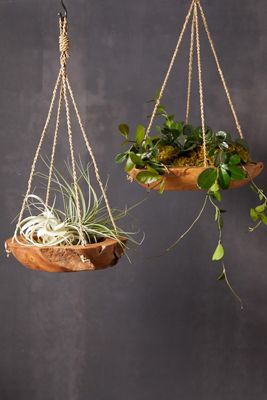 Carved Teak Hanging Basket Planter