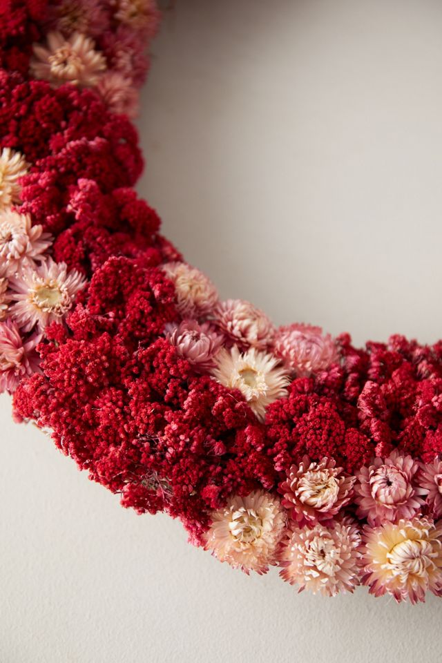 Preserved Pink Yarrow + Strawflower Wreath #1
