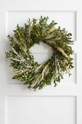 Fresh Boxwood + Larkspur Wreath