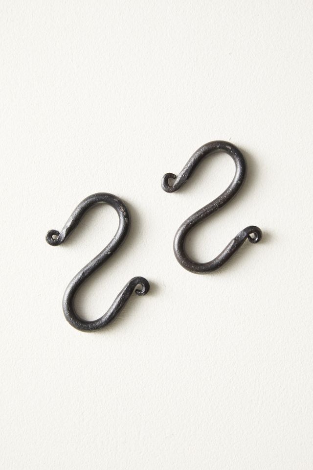 Antique Black Forged Iron Link Hooks, 3 Inch Set of 2