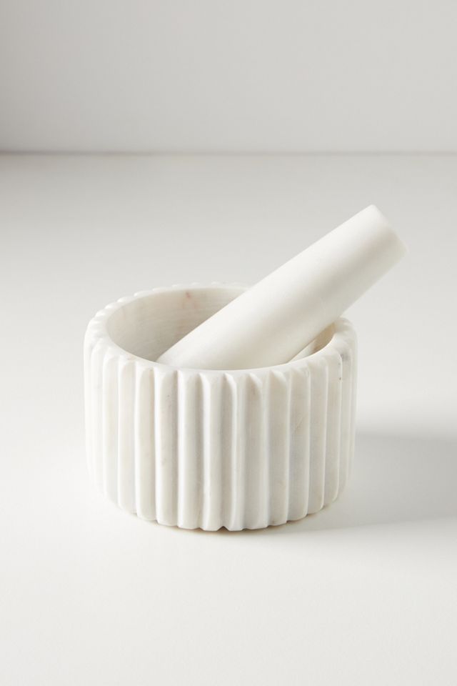 6 White Marble Mortar and Pestle Set