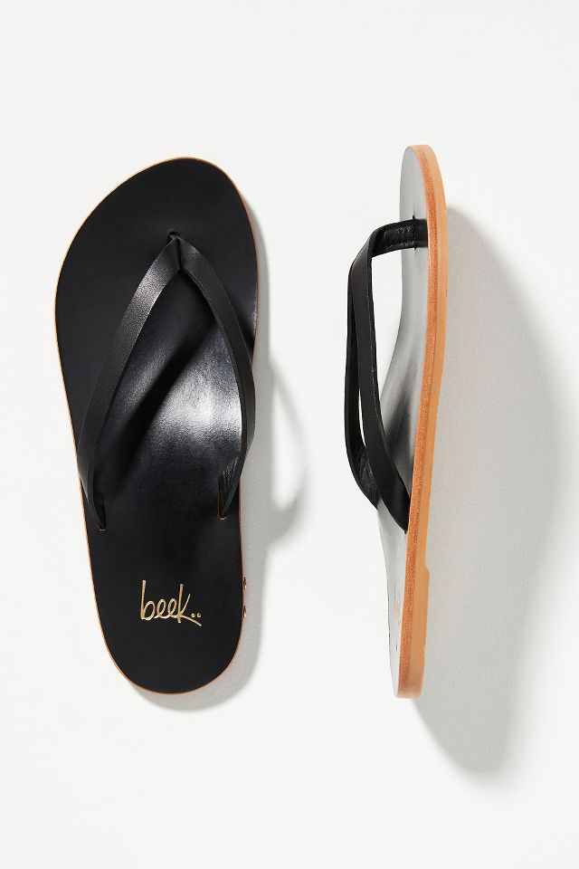 BEEK Seabird Black Leather Flip Flops Thong Sandals Size 7 NEW $159