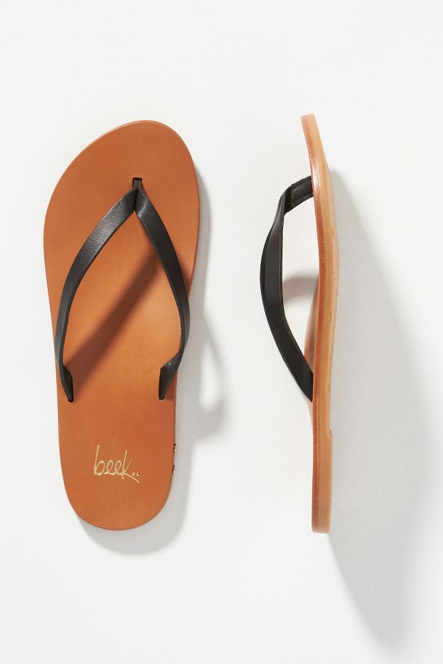 BEEK Seabird Black Leather Flip Flops Thong Sandals Size 7 NEW $159