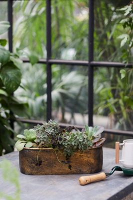 Aged Metal Trough Planter