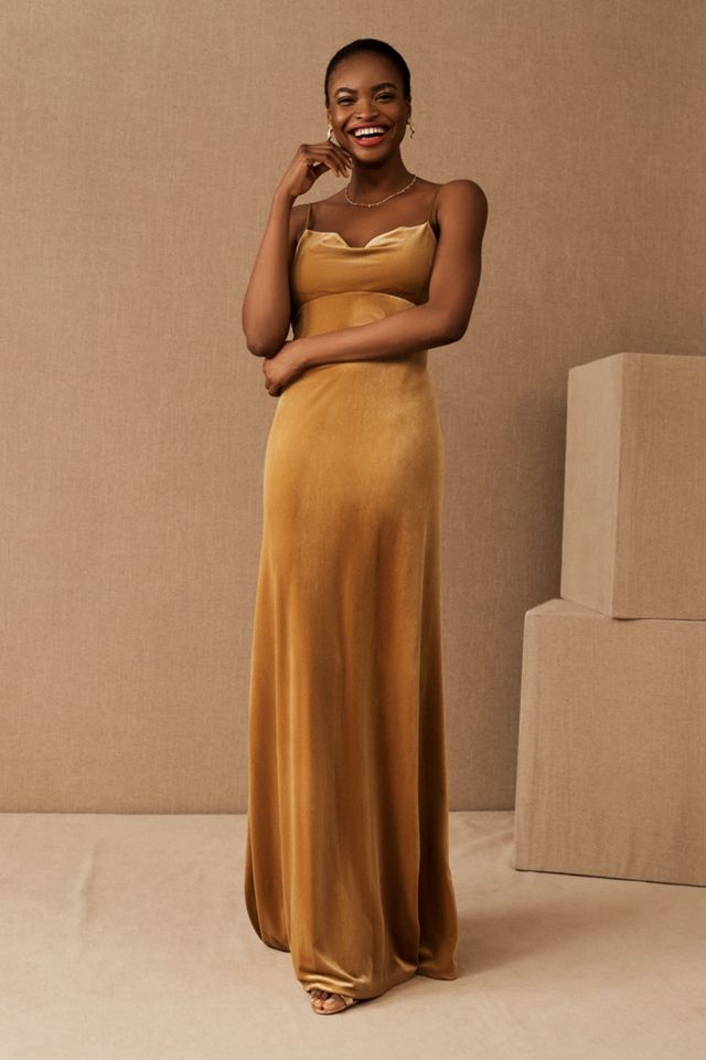 brown velvet slip dress ME+EM Silk Blend Velvet Draped Full Length Dress