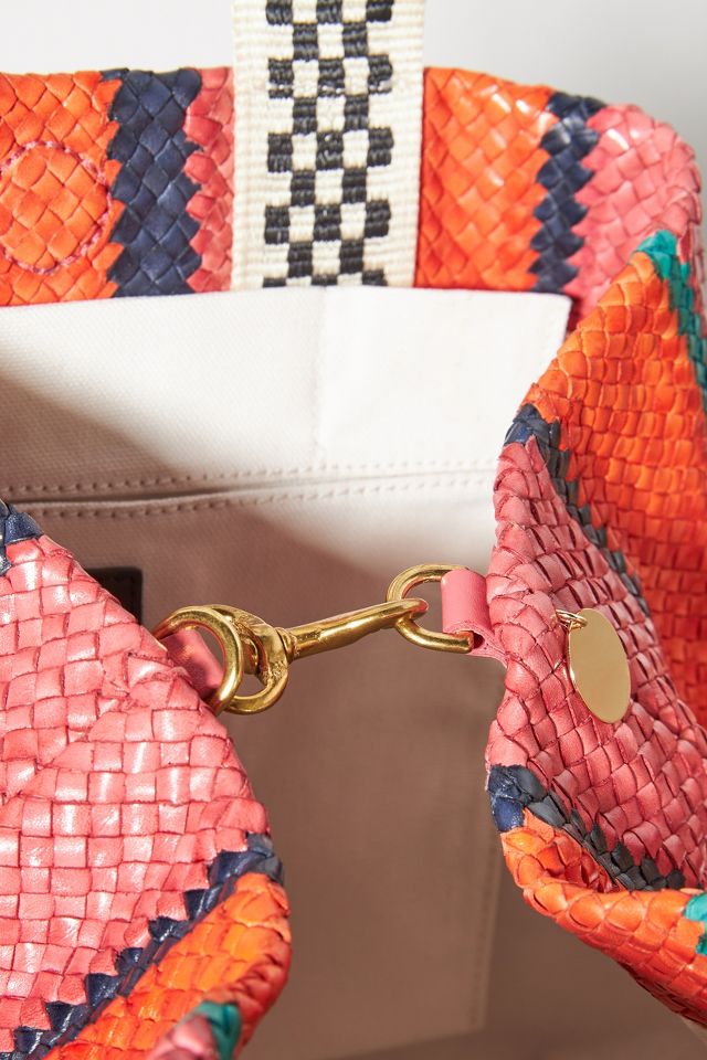 Clare V: Bateau Tote: Natural & Blood Orange Multi Oversized Checker —  ALCHEMY MARIN