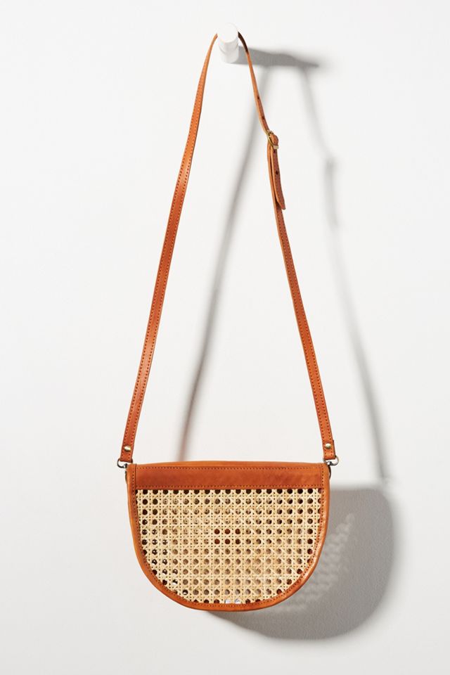 Leather-Trimmed Wicker Crossbody Bag #1