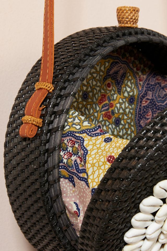 Shell-Embellished Rattan Crossbody Bag #3
