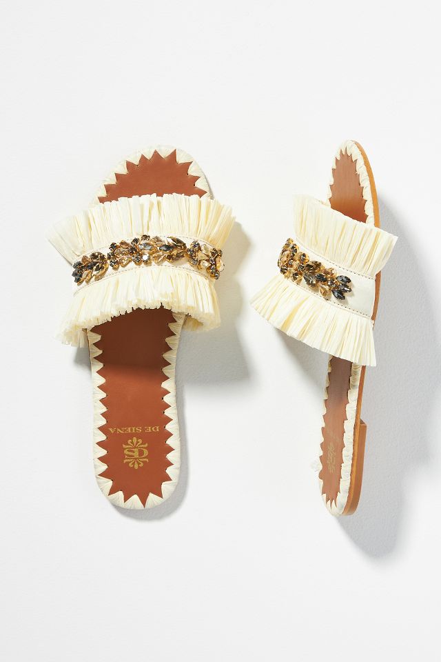 De Siena Embellished Raffia Slide Sandals Anthropologie